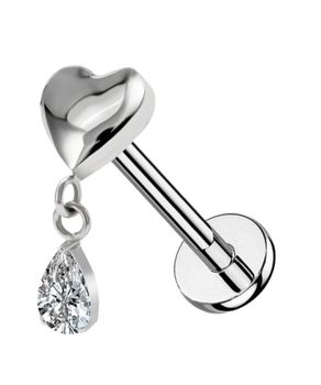 Srebrny Labret Serce z Wiszącą Kryształową Kroplą – Tytan G23.jpg